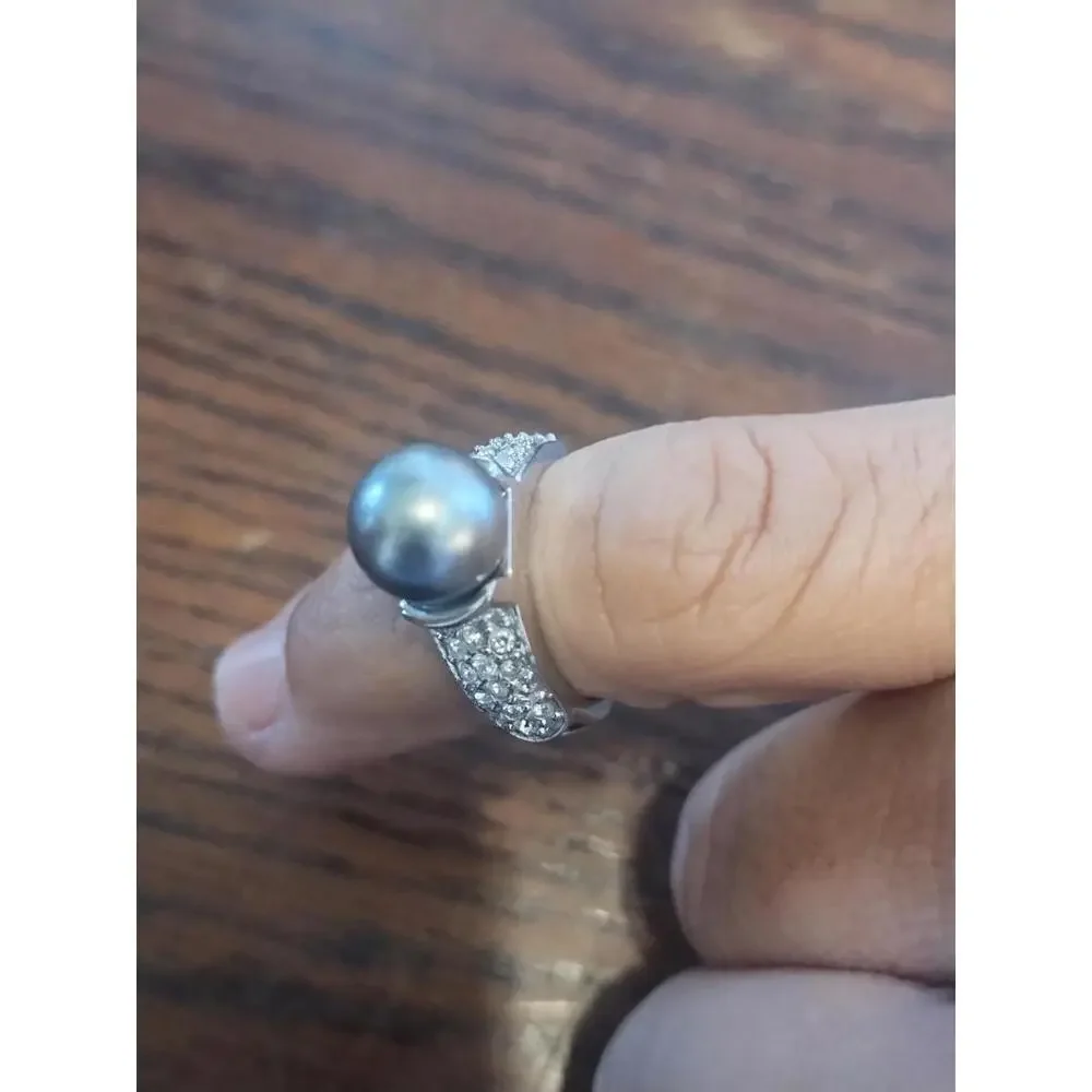 VTG 925 Gray Pearl /‎ Pave CZ Ring Size 6